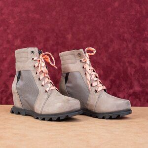 Sorel Women Joan Of Artic III Lexie Quarry Leather Lace-up Wedge Boots sz 8.5